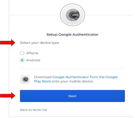 Set up google authenticator